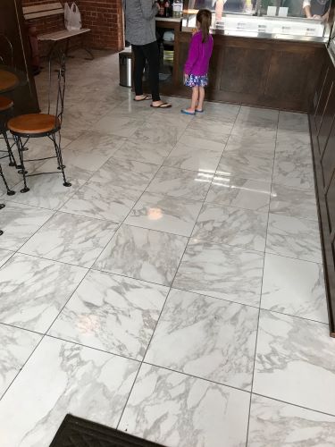 Tile floors in a cafe. 